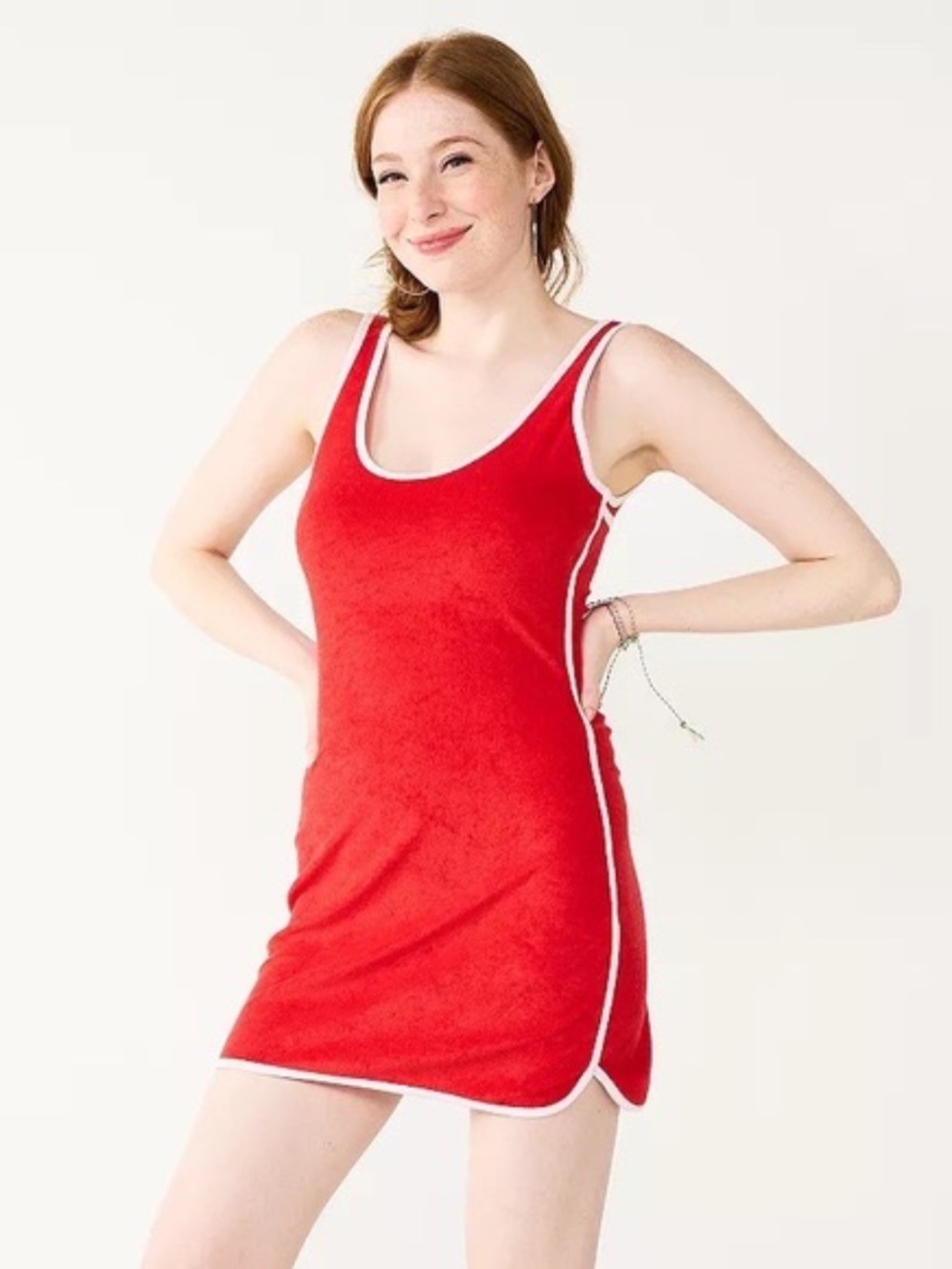 NWOT Urban Outfitters Terry Cloth Mini Preppy Tennis Dress Red White Size M